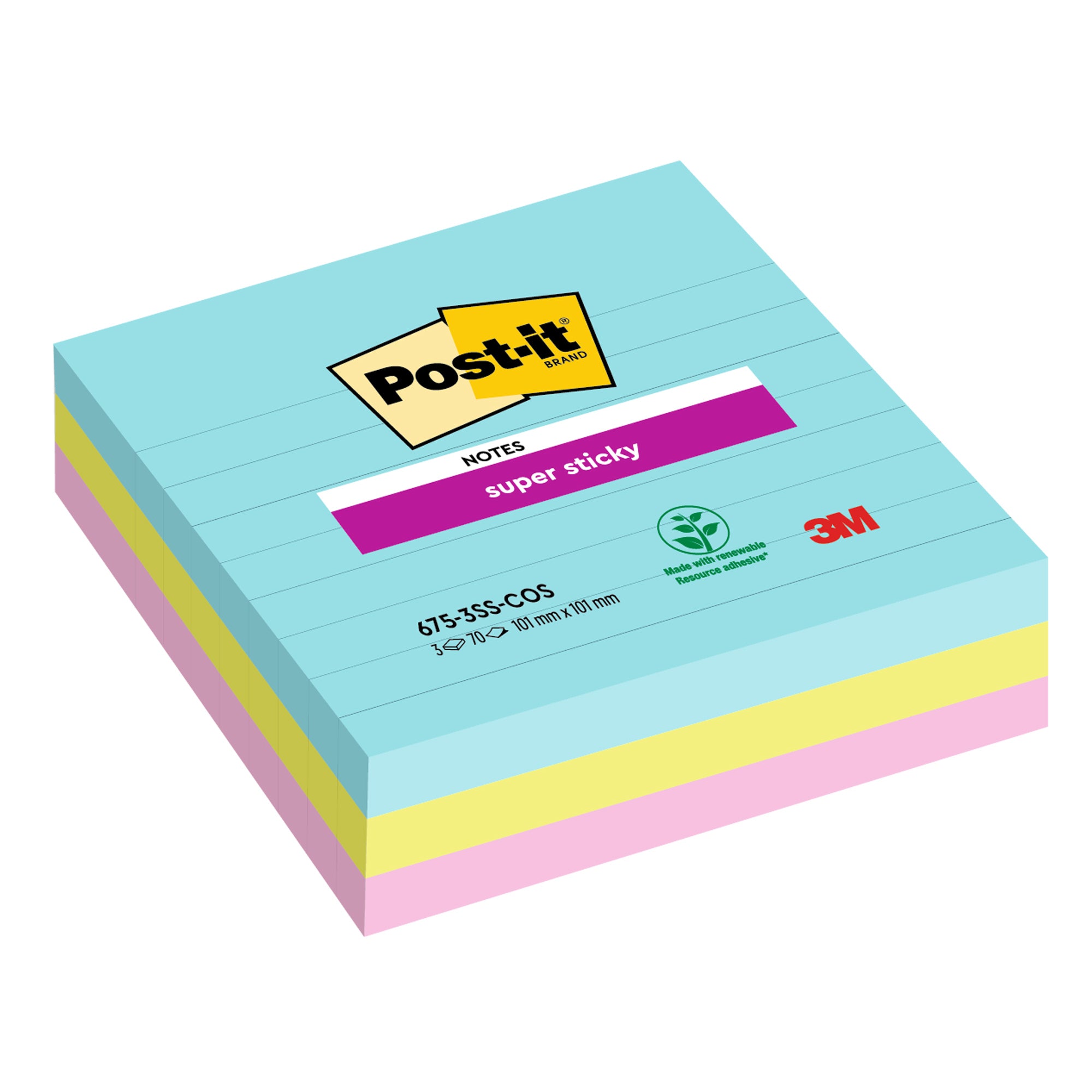 post-it-cf-3pz-blocco-70fg-super-sticky-101x101mm-righe-cosmic-675-3ss-cos