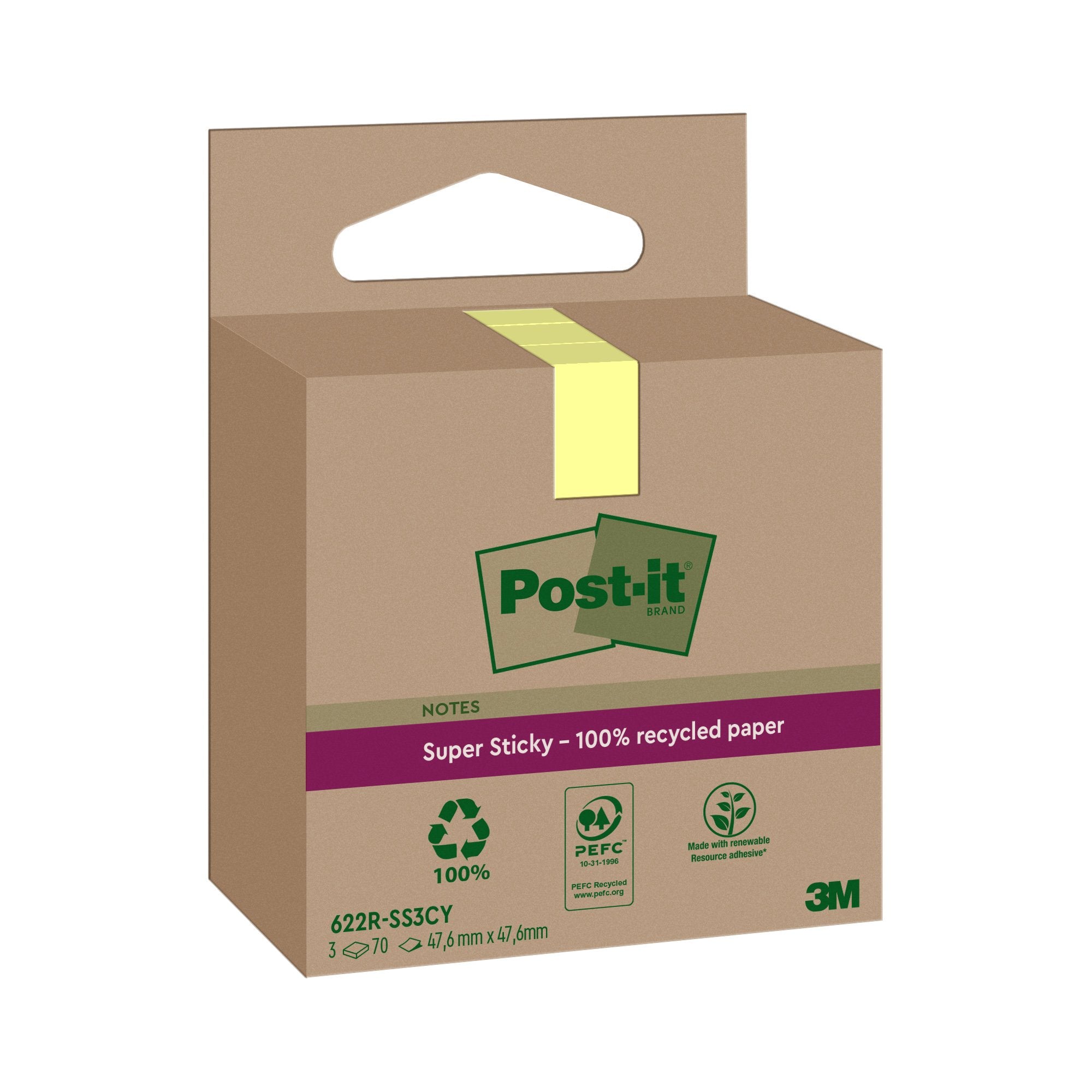 post-it-cf-3pz-blocco-70fg-supersticky-green-47-6x47x6mm-622r-ss3cy-giallo