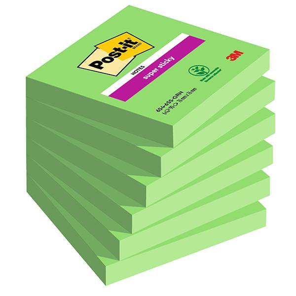 post-it-cf-6pz-90-foglietti-super-sticky-76x76mm-654-6ss-verde