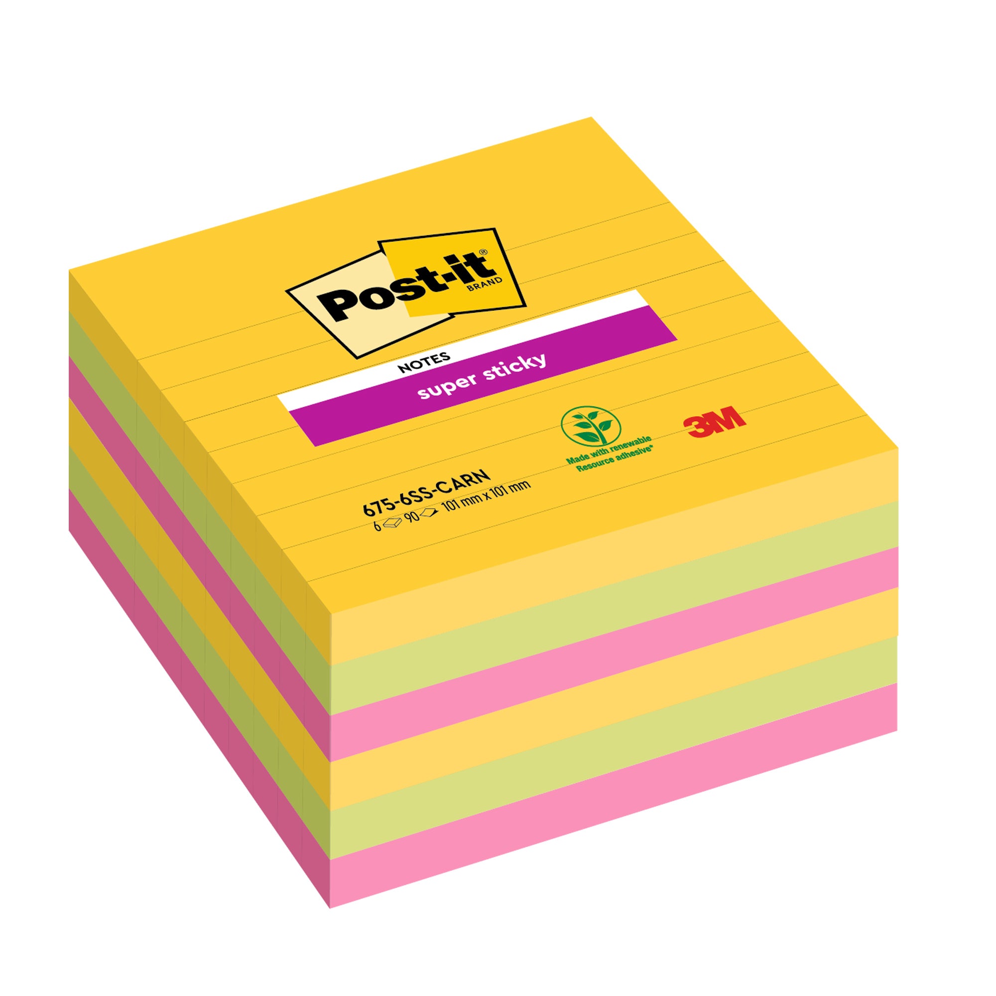 post-it-cf-6pz-blocco-90fg-super-sticky-101x101mm-righe-carnival-675-6ss-carn