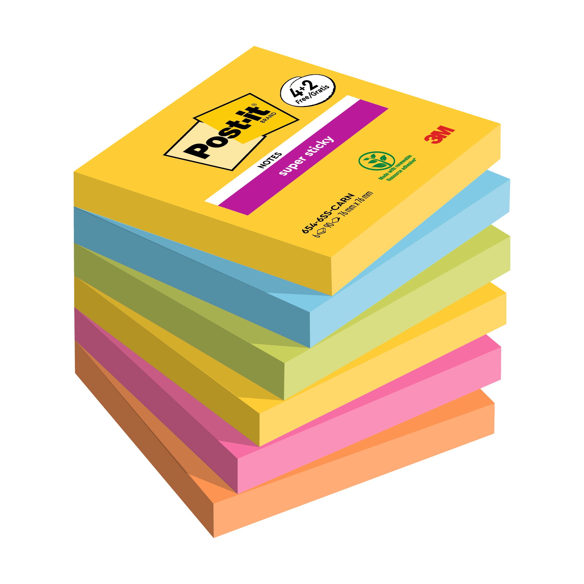 post-it-valuepack-42-super-sticky-carnival-76x76-mm-90fogl-blocco