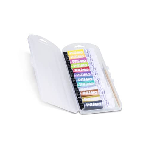 primo-tempere-12-ml-scatola-polipropilene-8-tubetti-metallizzati-4-tubetti-fluo-1-pennello-assortiti-450t12fmp