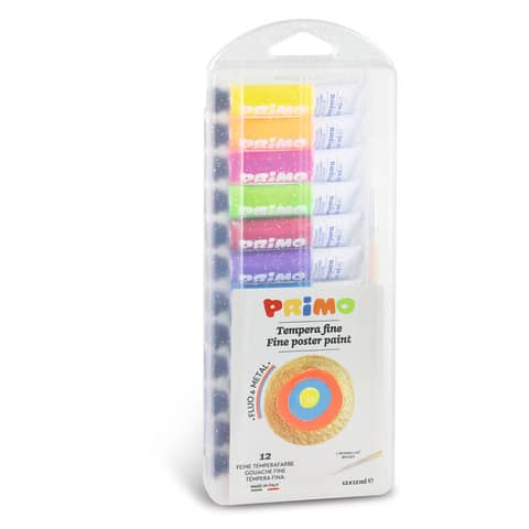 primo-tempere-12-ml-scatola-polipropilene-8-tubetti-metallizzati-4-tubetti-fluo-1-pennello-assortiti-450t12fmp