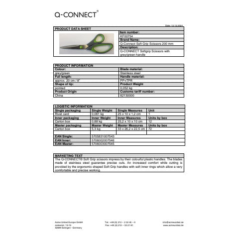 q-connect-forbici-blister-softgrip-lame-asimmetriche-grigio-verde-20-cm-kf00754