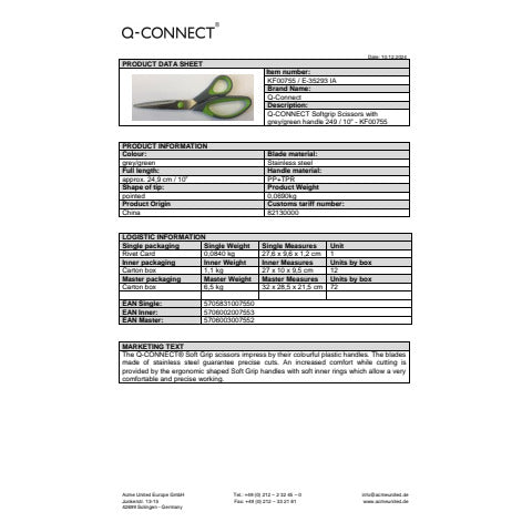 q-connect-forbici-blister-softgrip-lame-asimmetriche-grigio-verde-24-9-cm-kf00755