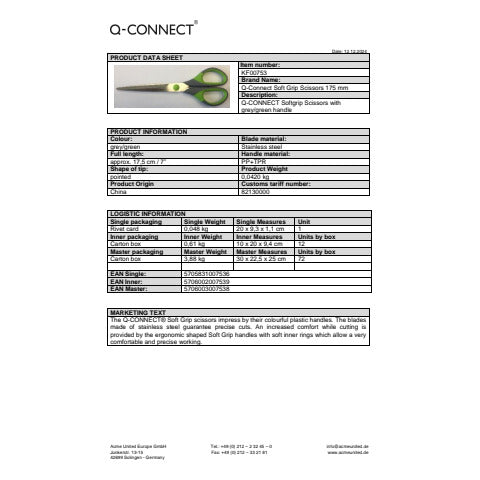 q-connect-forbici-blister-softgrip-lame-simmetriche-grigio-verde-17-5-cm-kf00753