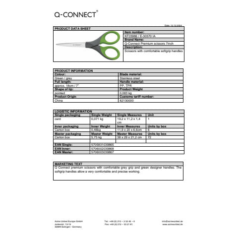 q-connect-forbici-universali-blister-elite-softgrip-grigio-verde-18-cm-kf03986