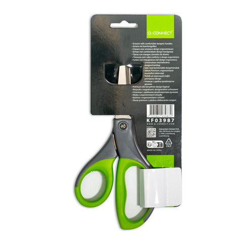 q-connect-forbici-universali-elite-softgrip-lame-asimmetriche-grigio-verde-21-cm-kf03987