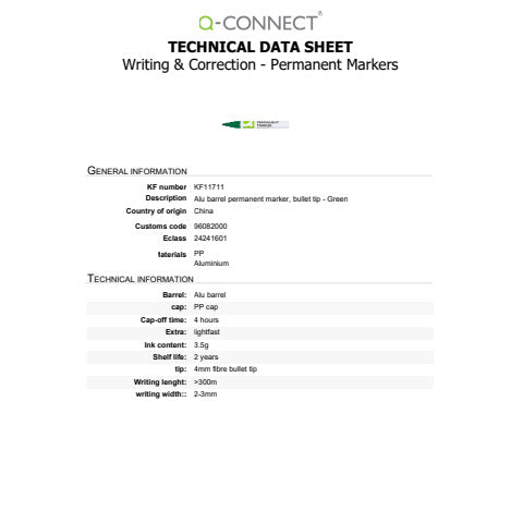 q-connect-marcatore-permanente-fusto-alluminio-punta-conica-4-mm-verde-kf11711