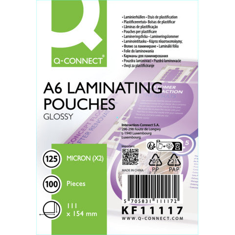 q-connect-pouches-plastificatrici-111x154-mm-lucide-a6-conf-100-pz-125-micron-kf11117