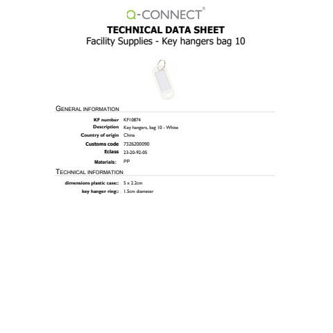 q-connect-targhetta-portachiavi-standard-plastica-5x2-2-cm-bianco-confezione-10-pezzi-kf10874