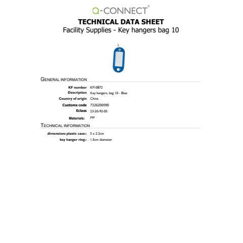 q-connect-targhetta-portachiavi-standard-plastica-5x2-2-cm-blu-confezione-10-pezzi-kf10872
