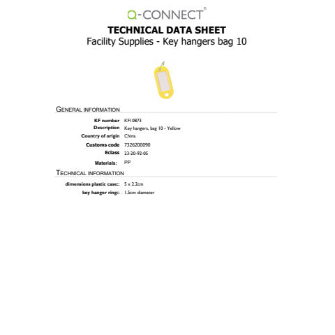 q-connect-targhetta-portachiavi-standard-plastica-5x2-2-cm-giallo-arancio-confezione-10-pezzi-kf10873