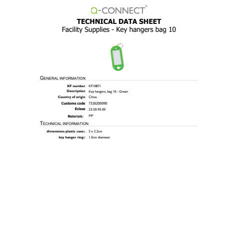 q-connect-targhetta-portachiavi-standard-plastica-5x2-2-cm-verde-confezione-10-pezzi-kf10871