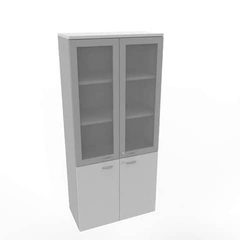 quadrifoglio-armadio-alto-ante-basse-grigio-alte-vetro-telaio-mdf-scocca-trama-antracite-90x45xh-200-cm