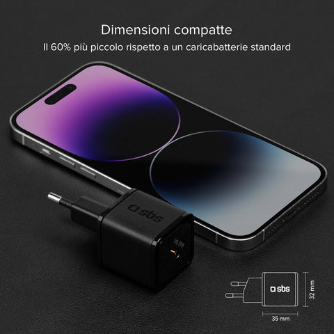 sbs-caricatore-parete-gan-1x-type-c-pd-20w-nero-tetrgan1c20k