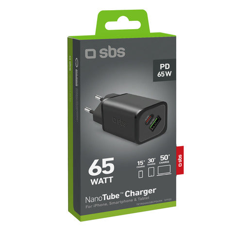 sbs-caricatore-parete-gan-65w-1xtype-pd-65w-1xusb-afc-18w-gan-split-45w-18w-bianco-tetrganusbcpd65w