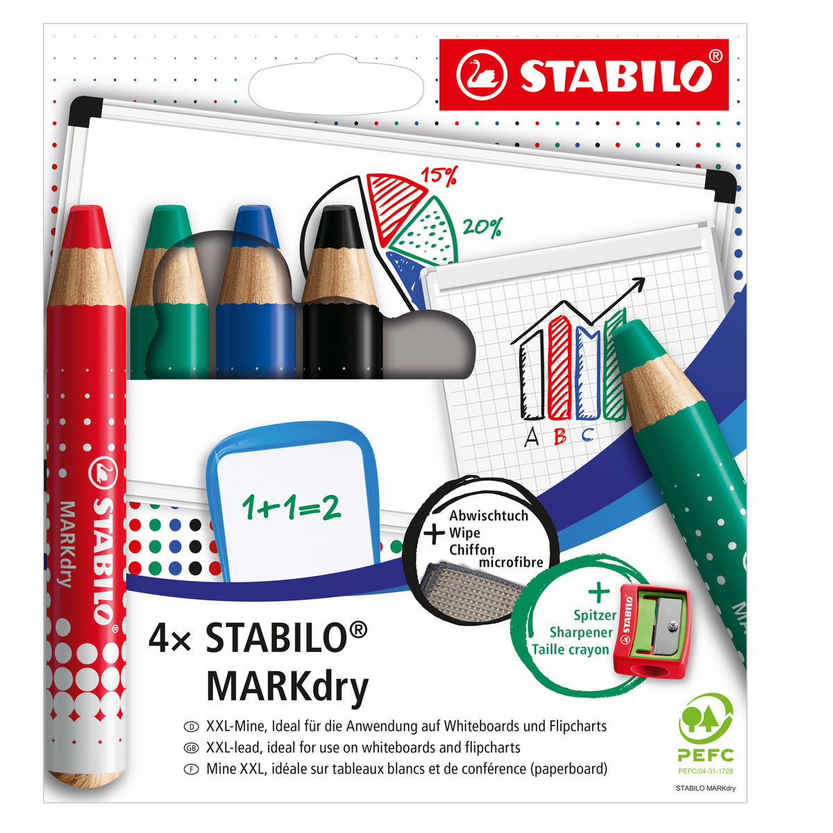 stabilo-astuccio-4-matitoni-lavagne-markdry-temperino-panno-microfibra