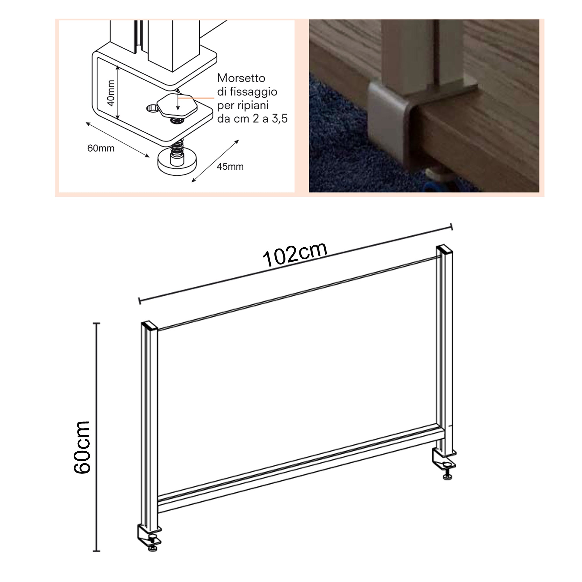 studio-t-schermo-protettivo-scrivania-h60xl102cm-morsetto-alluminio-silver