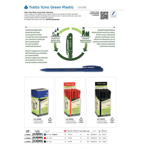 tratto-penne-sfera-1uno-green-plastic-punta-1-mm-0-5-mm-blu-conf-50-pezzi-f838301