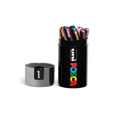 uni-posca-gift-box-marcatore-tempera-punta-media-colori-assortiti-tappo-barattolo-argento-m-84008608