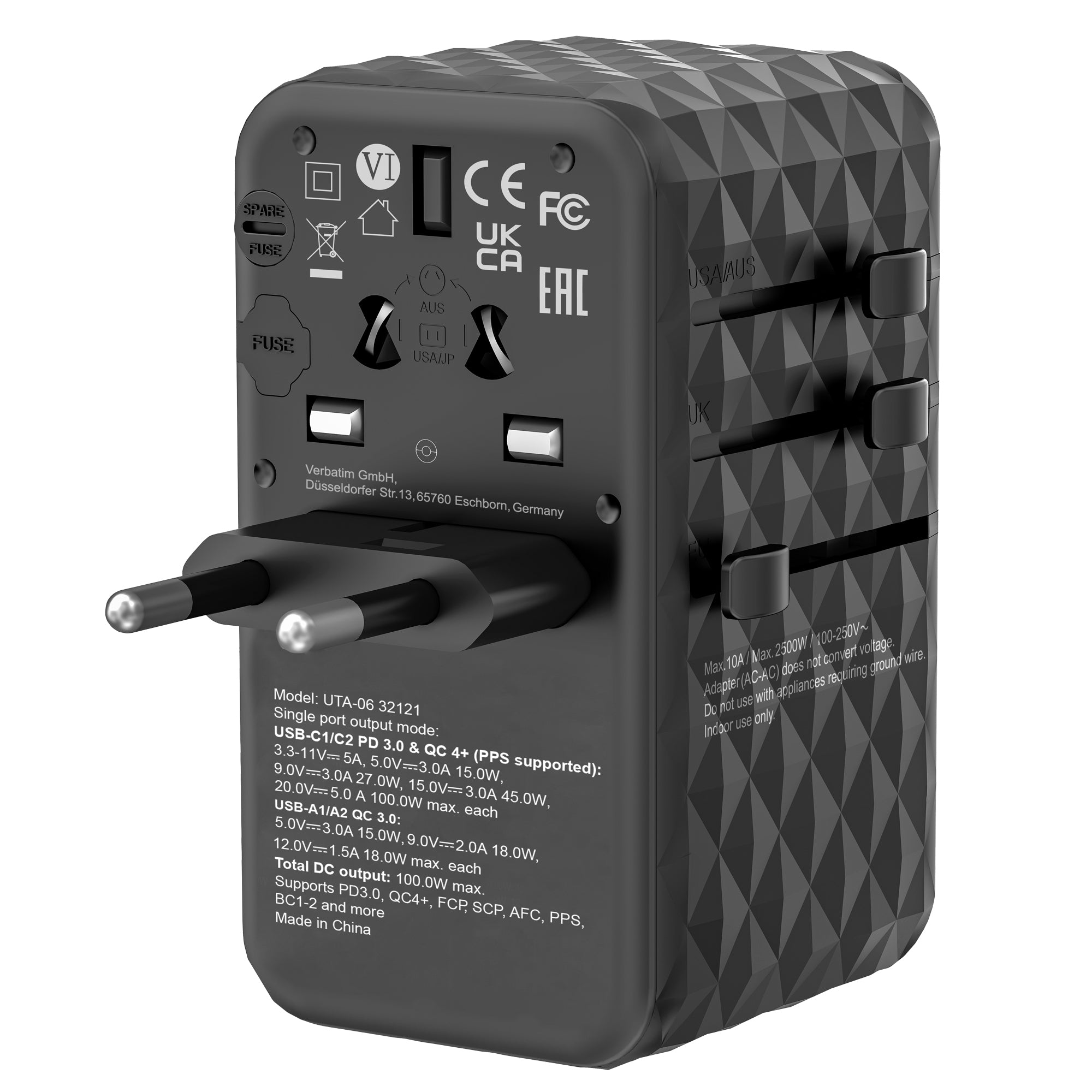 verbatim-adattatore-viaggio-uta-06-2x-usb-c-pd-100w-qc-4-2x-usb-a-qc-3-0-