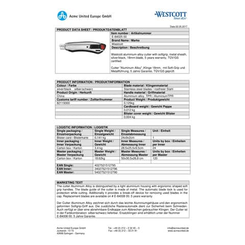 westcott-cutter-aluminum-alloy-larghezza-lama-18-mm-argento-nero-e-84025-00
