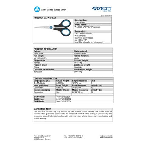 westcott-forbici-soft-grip-easy-grip-blu-nero-simmetriche-14-cm-e-30250-00