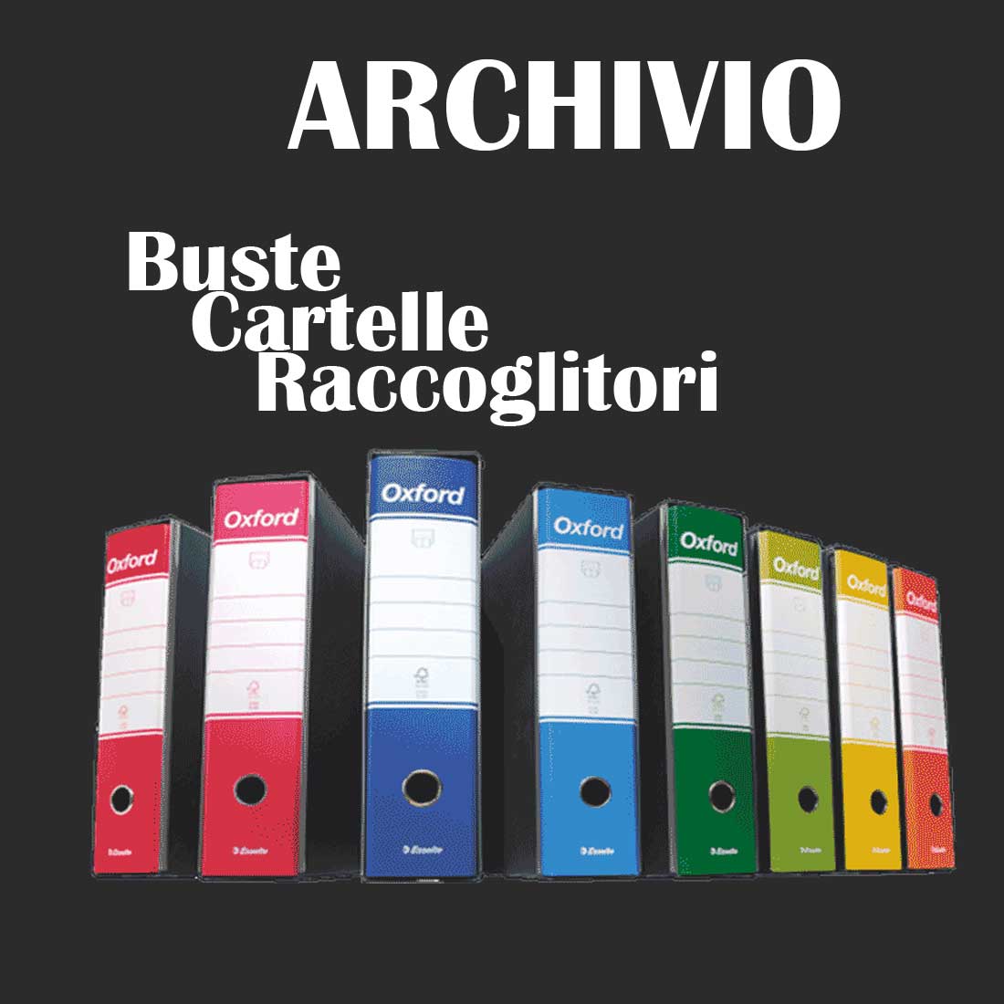Archiviazione ufficio: buste, cartelle, raccoglitori, schedari. Tutto l'occorrente per l'archiviazione documentale in ufficio