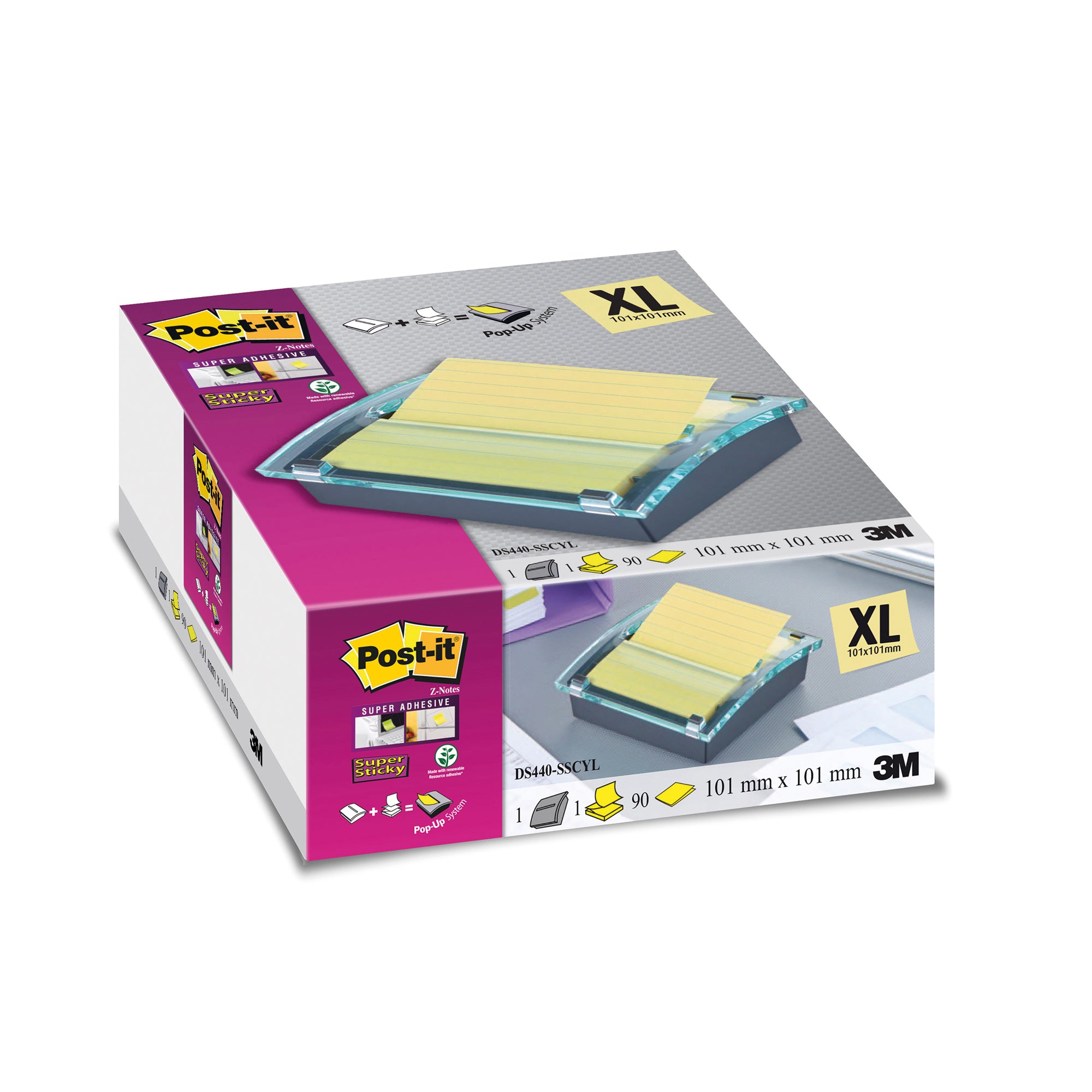 POST-IT-SUPER-STICKY - Dispenser foglietti adesivi post-it® super sticky z-notes nero/trasparente ds440-sscyl - 7100067448