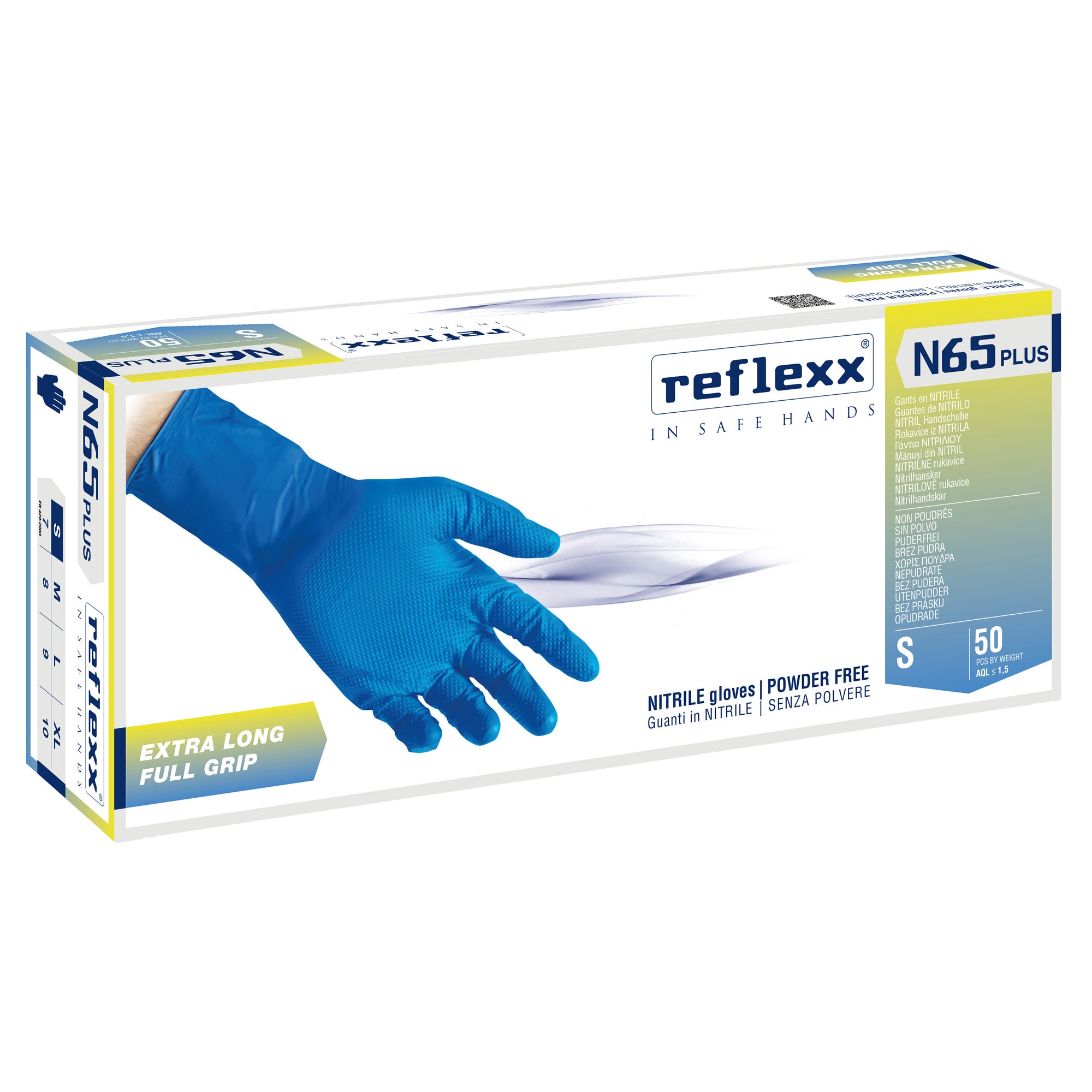 REFLEXX - Conf 50 guanti in nitrile n65 plus s/polvere taglia s blu - N65P/S