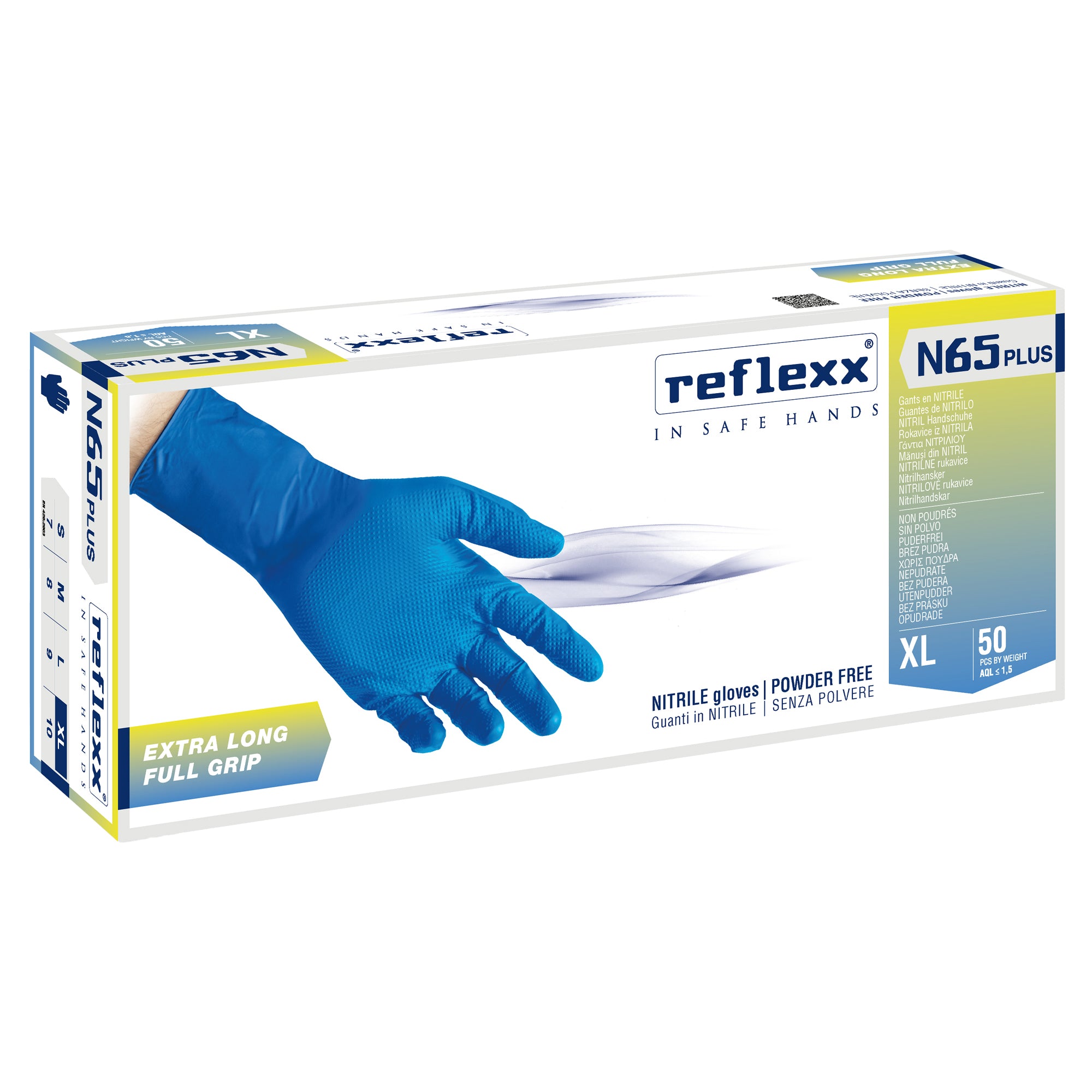 REFLEXX - Conf 50 guanti in nitrile n65 plus s/polvere taglia xl blu - N65P/XL