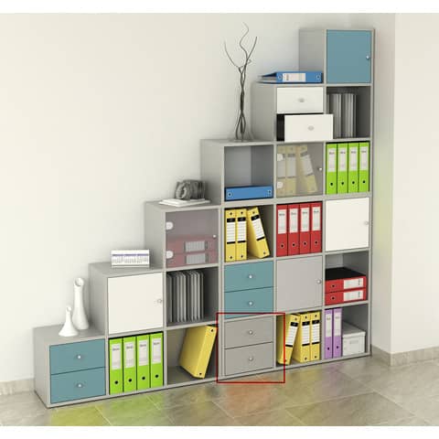 artexport-cassettiera-2cass-grigio-alluminio-libreria-rainbow