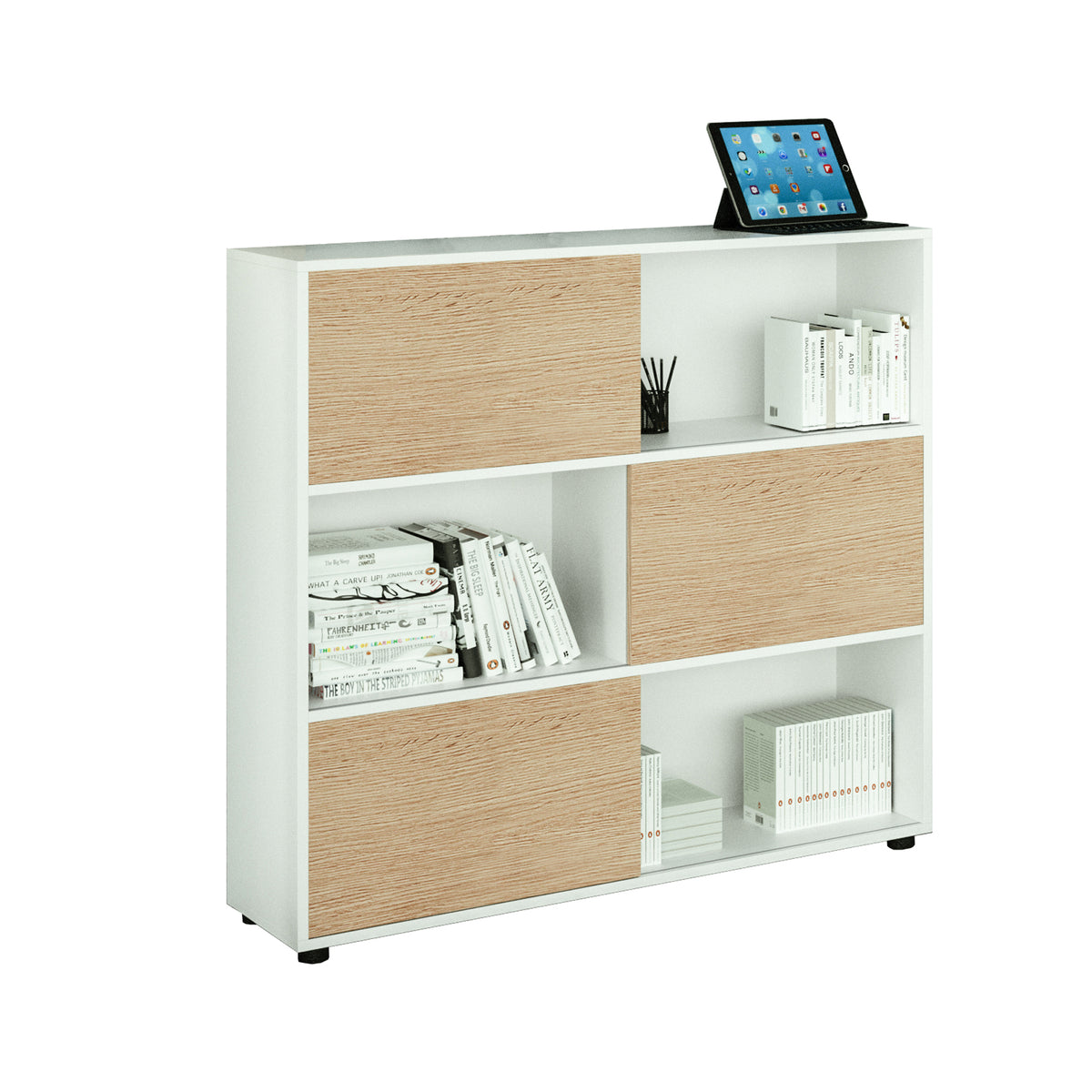 artexport-libreria-bassa-3-ripiani-ante-scorr-120x35cm-h116cm-bianco-rovere-tetris