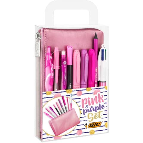 bic-set-penne-pink-purple-trousse-rosa-metallizzato-modelli-colori-assortiti-conf-9-pezzi-9642801