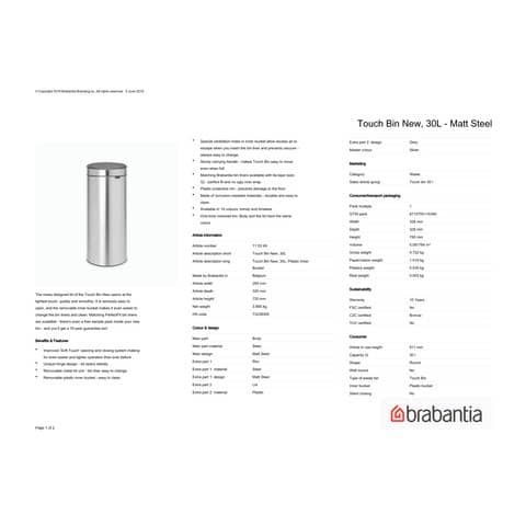 brabantia-pattumiera-touch-bin-new-29-5x32x72-cm-30-litri-inox-satinato-115349