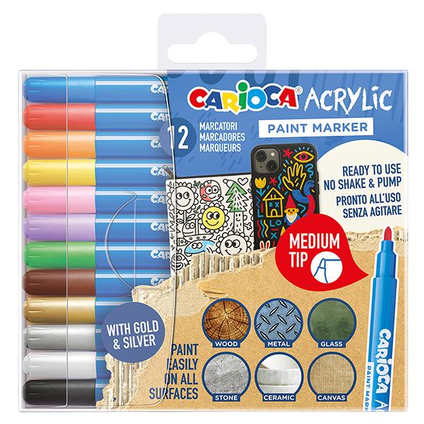 carioca-astuccio-12-paint-marker-acrilico-punta-media-colori-assortiti