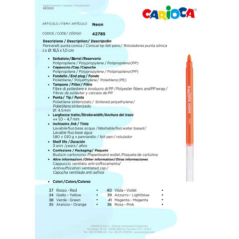 carioca-pennarelli-lavabili-punta-tonda-conf-8-colori-assortiti-neon-42785