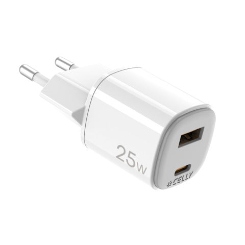 celly-caricatore-parete-gan-1x-usb-c-25w-1x-usb-a-18w-bianco-uptc1usb1usbc25