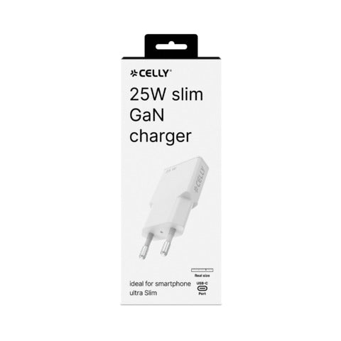 celly-caricatore-parete-ultra-slim-gan-1x-usb-c-25w-bianco-slimtc1c25wwh