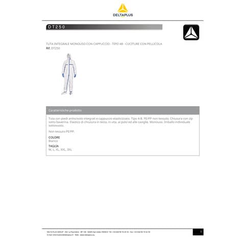 deltaplus-tuta-integrale-monouso-cappuccio-tipo-4b-cuciture-pellicola-taglia-l-dt250gt