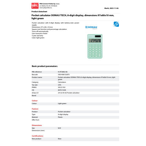 donau-tech-calcolatrice-tascabile-display-8-cifre-97x60x10-mm-verde-chiaro-k-dt2082-06