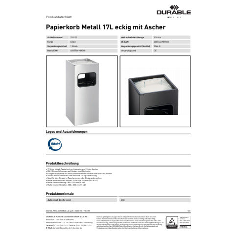 durable-posacenere-colonna-acciaio-sabbia-cestino-base-quadrata-h-62-x-diametro-25-cm-argento-metallizzato-333123
