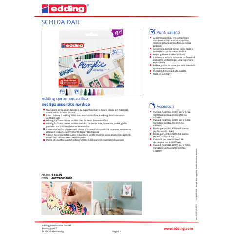 edding-marcatori-acrilici-start-easy-set-punte-tonde-assortite-assortiti-8-colori-e-ses8n