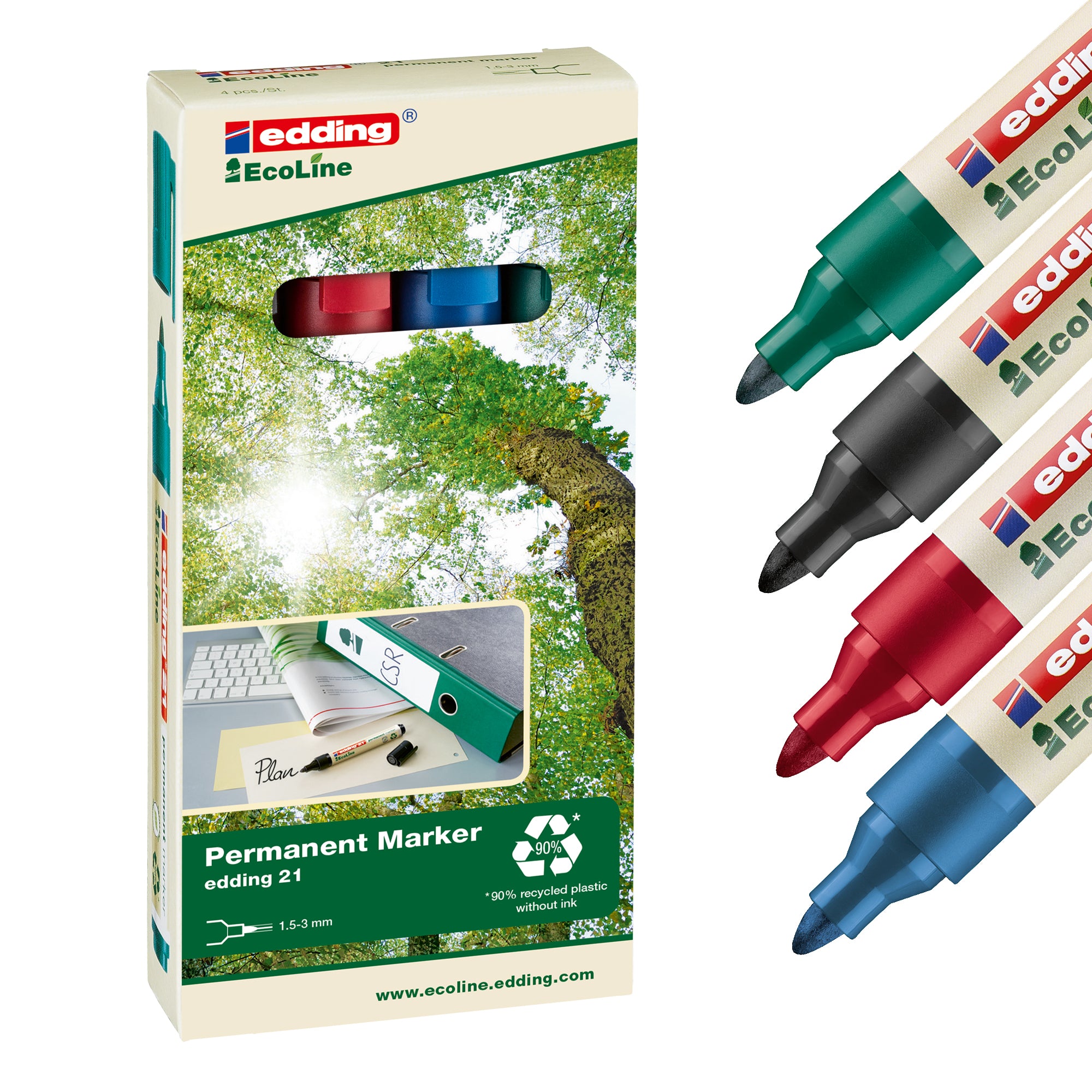 edding-set-4-marcatori-permanenti-21-ecoline-p-conica-colori-assortiti