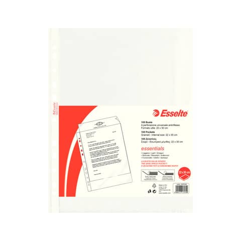 esselte-buste-perforazione-universale-goffrate-essentials-pp-antiriflesso-22x30-cm-conf-100-392797000
