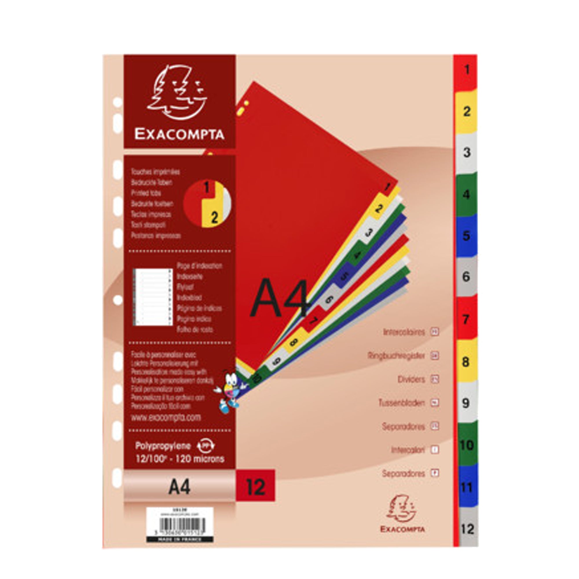 exacompta-divisori-numerici-1-12-a4-ppl-opaco-colori-assortiti-46971e