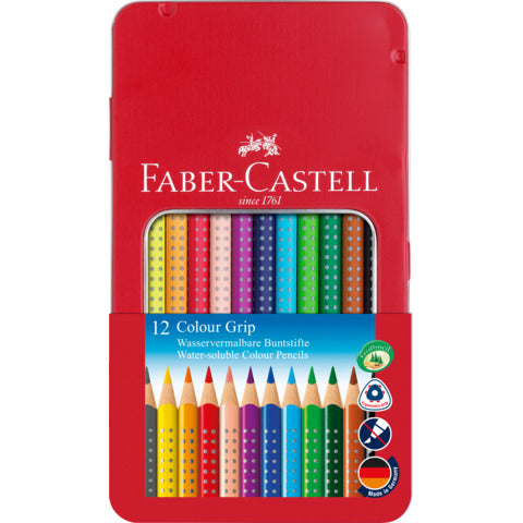 faber-castell-matite-colorate-colour-grip-astuccio-metallo-colori-assortiti-conf-12-pezzi-112413