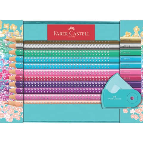 faber-castell-matite-colorate-sparkle-colori-assortiti-20-matite-1-temperino-sleeve-mini-turchese-201641