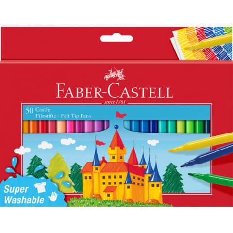 faber-castell-pennarelli-faber-castell-castello-superlavabili-punta-fine-3-mm-assortiti-astuccio-cartone-50-pezzi-554204